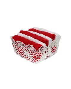 Weva "Florina" Guest Towels Basket - 100% Cotton - 6 Pcs - Red