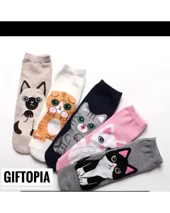 Adorable Cat-Themed Socks Set - 5 Pairs