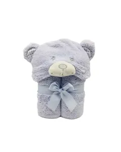 Nova Home "Bear" Hooded Baby Blanket - %100 Cotton - Blue