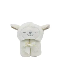 Nova Home "Sheep" Hooded Baby Blanket - %100 Cotton - Cream