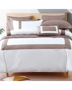 Nova Home Hotel Patch Duvet Cover Set - 100% Cotton - 330 Thread Count - 7 Pcs - King/Super King - White & Taupe