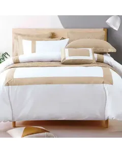 Nova Home Hotel Patch Duvet Cover Set - 100% Cotton - 330 Thread Count - 7 Pcs - King/Super King - White & Gold available at The Scout - Amman, Jordan