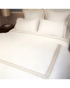 Nova Home "Oriental" Embroidery Duvet Cover Set - 100% Cotton/ 400 Thread - King/Super King - 7 Pcs - White & Gold