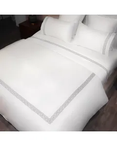 Nova Home "Versace" Embroidery Duvet Cover Set - 100% Cotton/ 400 Thread - King/Super King - 7 Pcs - White & Grey