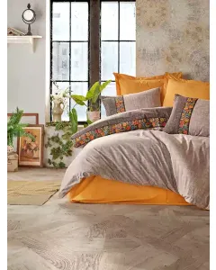 Nova Home "Vizon" Duvet Cover Set - 100% Cotton - 4 Pcs - King/Super King - Orange & Grey