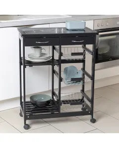 Wenko Bon Appetit Wood Kitchen Trolley - Black