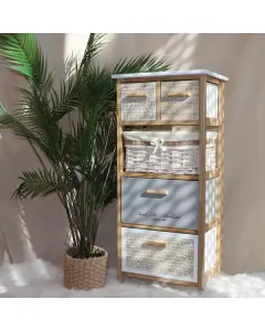 Weva "Keenan" Wood Storage Cabinet With 4 Drawers & 1 Baskets - Beige available at The Scout - Amman, Jordan