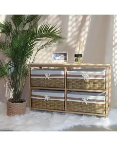 Weva "Lonan" Wood Storage Cabinet With 4 Baskets - Beige available at The Scout - Amman, Jordan