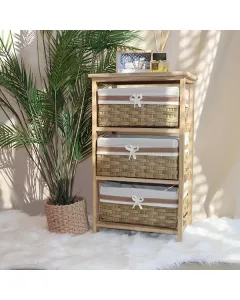 Weva "Lonan" Wood Storage Cabinet With 3 Baskets - Beige available at The Scout - Amman, Jordan
