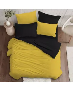 Nova Home "Plain" Plain Comforter Set - 100% Cotton - Mustard & Black (Available In Sizes)