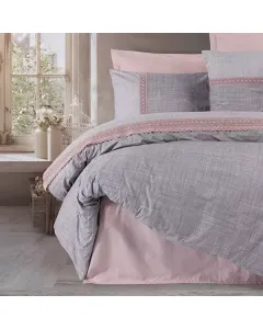 Nova Home "Hazel" Duvet Cover Set - 100% Cotton - King/Super King - 4 Pcs - Grey & Pink