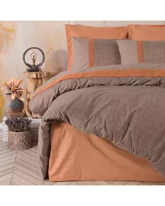 Nova Home "Hazel" Duvet Cover Set - 100% Cotton - King/Super King - 4 Pcs - Brown & Orange