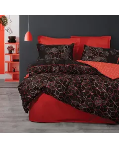 Nova Home "Cubo" Duvet Cover Set - 100% Cotton - King/Super King - 4 Pcs - Red