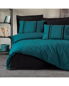 Nova Home "Bitter" Duvet Cover Set - 100% Cotton - King/Super King - 4 Pcs - Petrol & Black