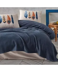 Nova Home "Plumy" Pique Bedspread Set - 100% Cotton - Indigo (Available in Sizes) available at The Scout - Amman, Jordan
