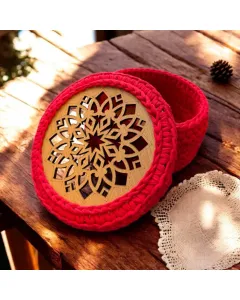 Handmade Red Crochet Box (20cm Diameter x 10cm Height)