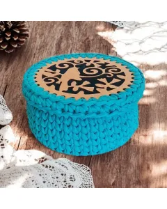 Handmade Blue Crochet Box (20cm Diameter x 10cm Height)