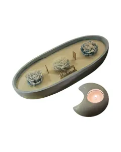 Set of Two - Oval Concrete Candle Plate and Crescent Holder