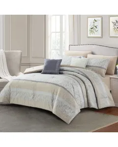 Nova Home Casecade Jacquard Comforter Set - King & Super King - 8 Pcs - Tan
