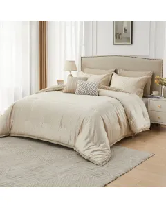 Nova Home Galileo Jacquard Comforter Set - King & Super King - 8 Pcs - Beige