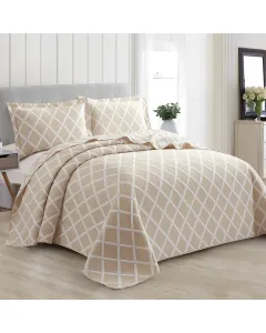 Nova Home Valook Poly Cotton Jaquard Reversible Bed Spread Set - Beige (Available In Sizes)