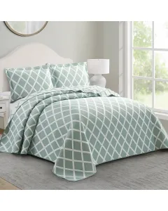 Nova Home Valook Poly Cotton Jaquard Reversible Bed Spread Set - Jade (Available In Sizes)
