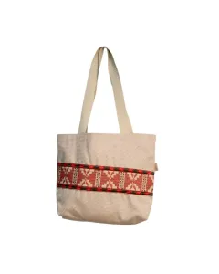 Beige Tote Bag with Tatreez - 35x40 cm, Handle 70 cm