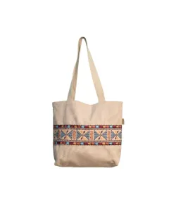 Beige Tote Bag with Tatreez - 35x40 cm, Handle 70 cm