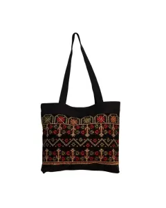 Black Tote Bag with Tatreez - 35x40 cm, Handle 70 cm