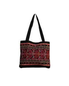 Black Tote Bag with Tatreez - 35x40 cm, Handle 70 cm