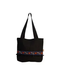 Black Tote Bag with Tatreez - 35x40 cm, Handle 70 cm