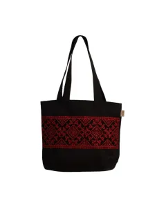 Black Tote Bag with Tatreez - 35x40 cm, Handle 70 cm