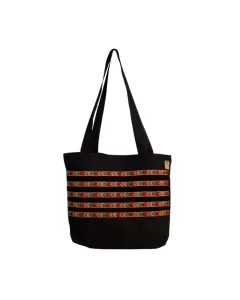Black Tote Bag with Tatreez - 35x40 cm, Handle 70 cm