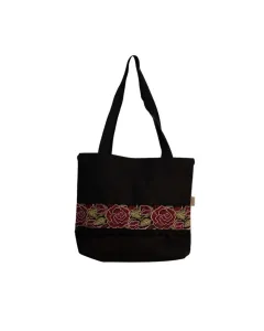 Black Tote Bag with Tatreez - 35x40 cm, Handle 70 cm