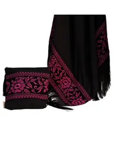 2-Piece Set: Small Hand Bag + Scarf - Black with Tatreez