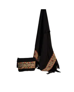 2-Piece Set: Small Hand Bag + Scarf - Black with Tatreez