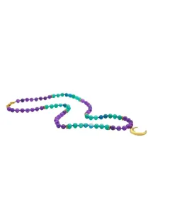 Women’s Handmade Knotted Necklace with Amethyst, Jade & Crescent Charm