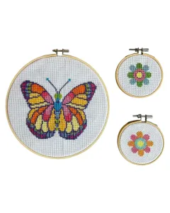 Butterfly & Flowers Set – 9cm + 24cm Hand Embroidery Trio