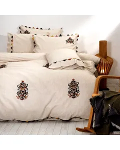 EcoCotton Beria Embroidered Duvet Cover Set - King/Super King - 6Pcs  - 100% Organic Cotton Linen - 300 Thread Counts - Beige available at The Scout - Amman, Jordan