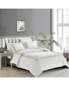 Nova Versace Embroidery Duvet Cover Set - 100% Cotton/ 200 Thread  - 6 Pcs - King/Super King - White/Gold