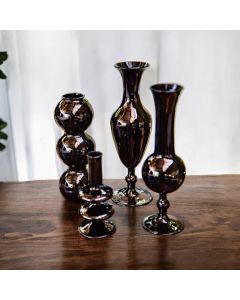 Black Color Set of 3 Vases & Candle Holder