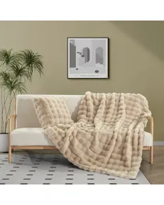 Nova Home Flow Weighty Fur Throw&Cushion Set - 2pcs - Beige