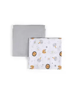 Funna Circus Blanket Set - 2 Pcs - 100% Cotton - Grey available at The Scout - Amman, Jordan