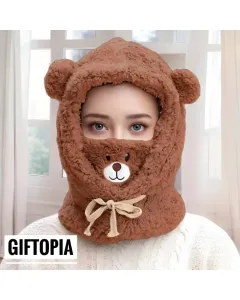 Furry Bear Hood with Ear Covers - Khaki