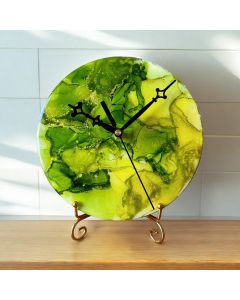 Green Alcohol Ink Clock - 20 Cm