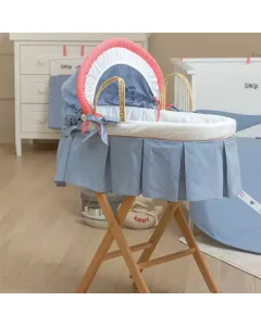 Funna Baby-Marine Moses Basket With Stand - 100% Cotton - Blue