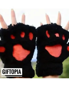 Cat Paw Fingerless Gloves - Black - 1 Pair