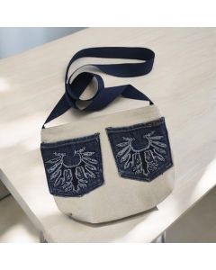 Handmade Shoulder Bag - Beige/Navy