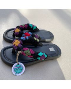 Colourful Black Crochet Flip-Flop (Available In Sizes)