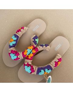 Colourful Beige Crochet Flip-Flop (Available In Sizes)